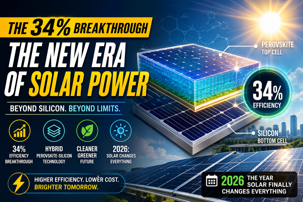 Hybrid perovskite silicon solar cells showing high efficiency solar energy breakthrough and future clean energy technology